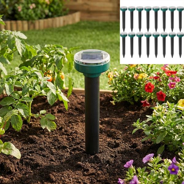 Hocheffizienter Maulwurf- und Wühlmaus-Vertreiber, 16er Mega Spar Pack, Erdspiesse, solarbetrieben, bis 11200 m², IP44, umweltschonend, ohne Chemie