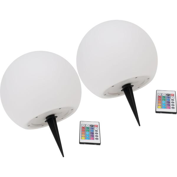 2er-Set Solar-LED-Leuchtkugel, Ø 20cm, RGBW mit Fernbedienung, 60 Lu, IP67. Farbwechsel-Lichtkugel für Garten & Terrasse, wetterfest & kabellos