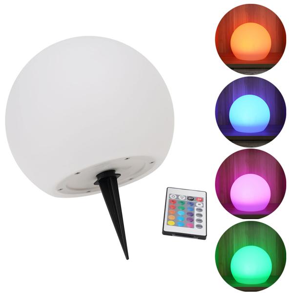 2er-Set Solar-LED-Leuchtkugel, Ø 20cm, RGBW mit Fernbedienung, 60 Lu, IP67. Farbwechsel-Lichtkugel für Garten & Terrasse, wetterfest & kabellos