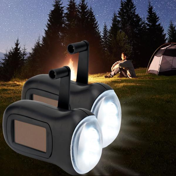2er-Set praktische Survival Dynamo-Taschenlampe mit Solarpanel, 3 High Power LEDs, 20 Lumen, Akku, ideal für Outdoor Abenteuer und Camping