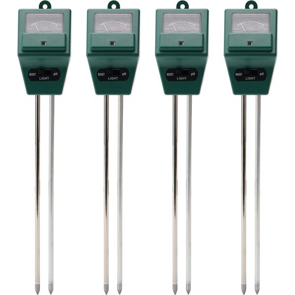 4er-Set Präzises 3in1 Pflanzenerde Messgerät, Bodentester für Feuchtigkeit, pH-Wert und Lichtverhältnisse, idealen Standort für Pflanzen finden