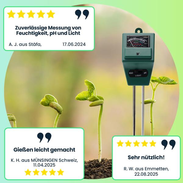4er-Set Präzises 3in1 Pflanzenerde Messgerät, Bodentester für Feuchtigkeit, pH-Wert und Lichtverhältnisse, idealen Standort für Pflanzen finden