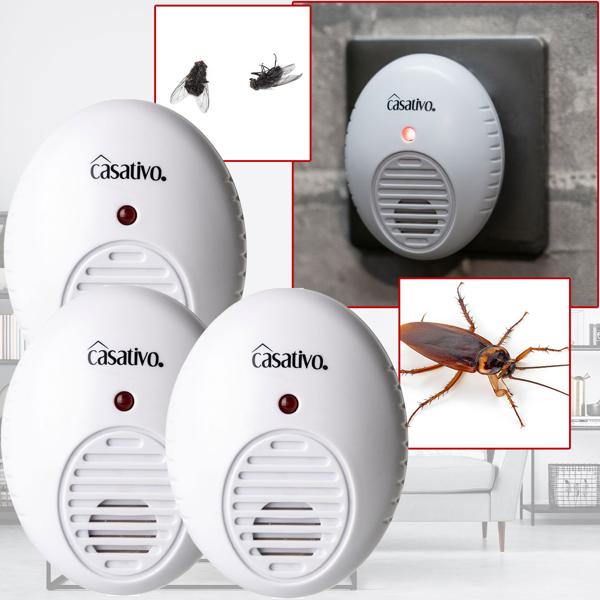 3er-Spar-Set Hocheffektiver Ultraschall-Insektenvertreiber für die Steckdose, weiss, bis 47 m², gegen Fliegen, Mücken, Moskitos, Spinnen, Ameisen  