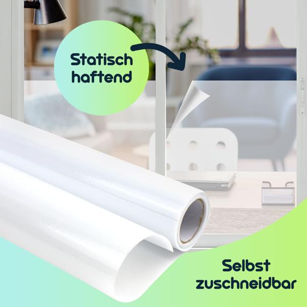 Milchglasfolie statisch haftend 2er Set (je 45x200cm) – Sichtschutz-Folie, blickdicht & lichtdurchlässig – Selbstklebende Fensterfolie ohne Kleber