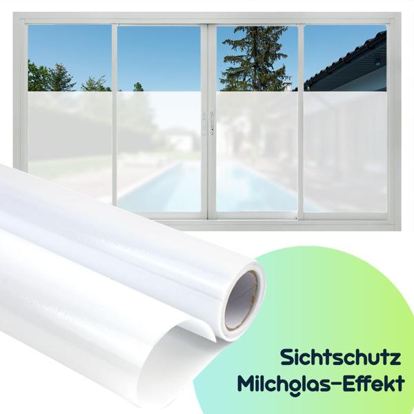 Milchglasfolie statisch haftend 2er Set (je 45x200cm) – Sichtschutz-Folie, blickdicht & lichtdurchlässig – Selbstklebende Fensterfolie ohne Kleber