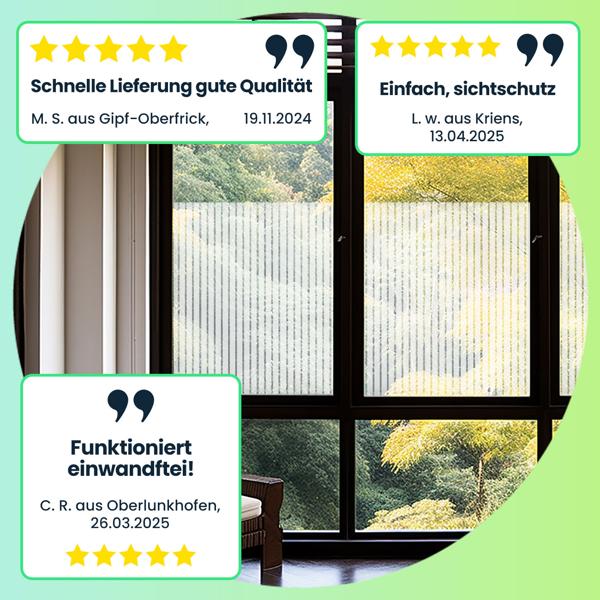 4er-Set Milchglasfolie Streifen-Optik - Sichtschutz für Fenster & Türen, statisch haftend, wiederverwendbar - 50x200cm, lichtdurchlässig, zuschneidbar
