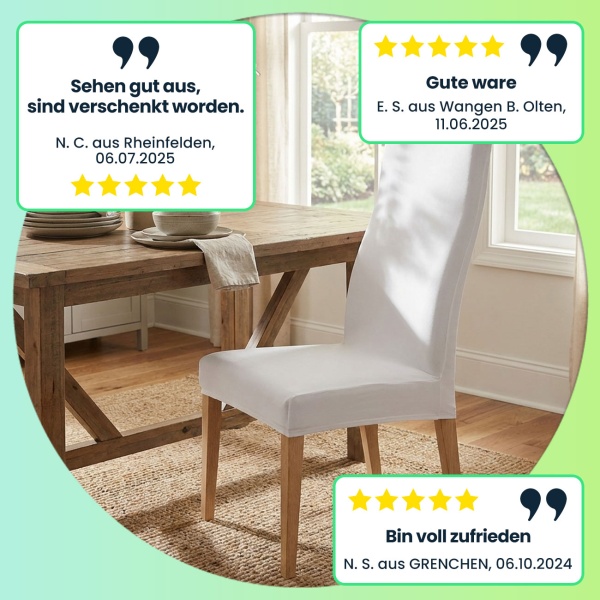 Stuhlbezüge, 6er-Spar-Set, elegant u. hochwertig, weiss, Stretch mit Lehnenbezug, OEKO-TEX Standard 100, waschbar bis 40°C, Schutz vor Abnutzung