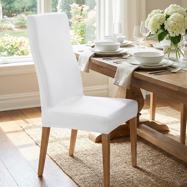 Stuhlbezüge, 6er-Spar-Set, elegant u. hochwertig, weiss, Stretch mit Lehnenbezug, OEKO-TEX Standard 100, waschbar bis 40°C, Schutz vor Abnutzung