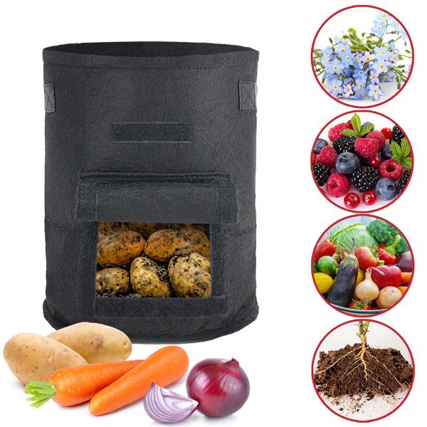 Atmungsaktive 10L Pflanzen-Wachstumssäcke aus Filz, 10er-Set, mit Tragegriffen und Sichtfenster, für Kartoffeln, Gemüse, Beeren und mehr, leicht und robust