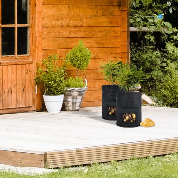 XL-Pflanzen-Wachstumssäcke, 4er-Set, mit Tragegriffen und Sichtfenster, je 38 l, wasserdurchlässig, Vliestopf für Kartoffeln, Zwiebeln, Karotten u.v.m