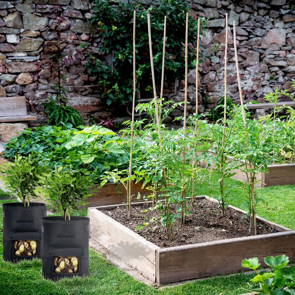 XL-Pflanzen-Wachstumssäcke, 4er-Set, mit Tragegriffen und Sichtfenster, je 38 l, wasserdurchlässig, Vliestopf für Kartoffeln, Zwiebeln, Karotten u.v.m