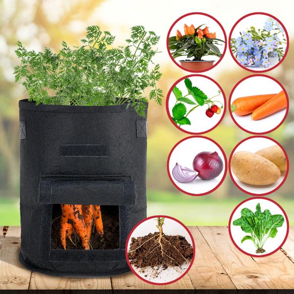 XL-Pflanzen-Wachstumssäcke, 4er-Set, mit Tragegriffen und Sichtfenster, je 38 l, wasserdurchlässig, Vliestopf für Kartoffeln, Zwiebeln, Karotten u.v.m