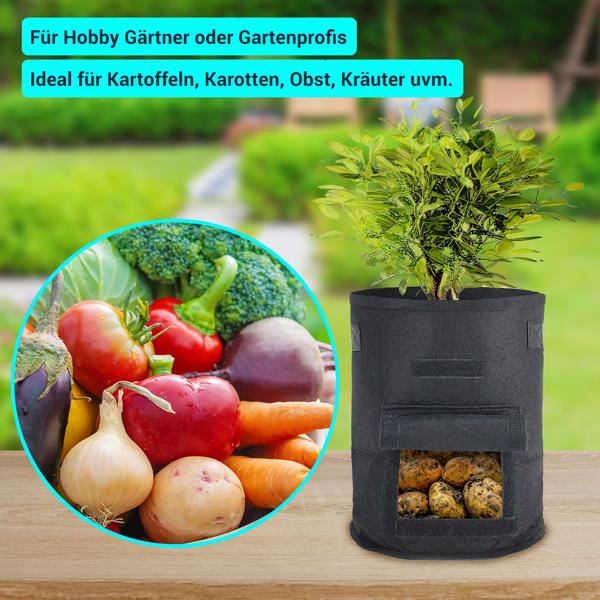 XL-Pflanzen-Wachstumssäcke, 4er-Set, mit Tragegriffen und Sichtfenster, je 38 l, wasserdurchlässig, Vliestopf für Kartoffeln, Zwiebeln, Karotten u.v.m