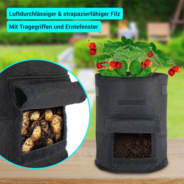 XL-Pflanzen-Wachstumssäcke, 4er-Set, mit Tragegriffen und Sichtfenster, je 38 l, wasserdurchlässig, Vliestopf für Kartoffeln, Zwiebeln, Karotten u.v.m