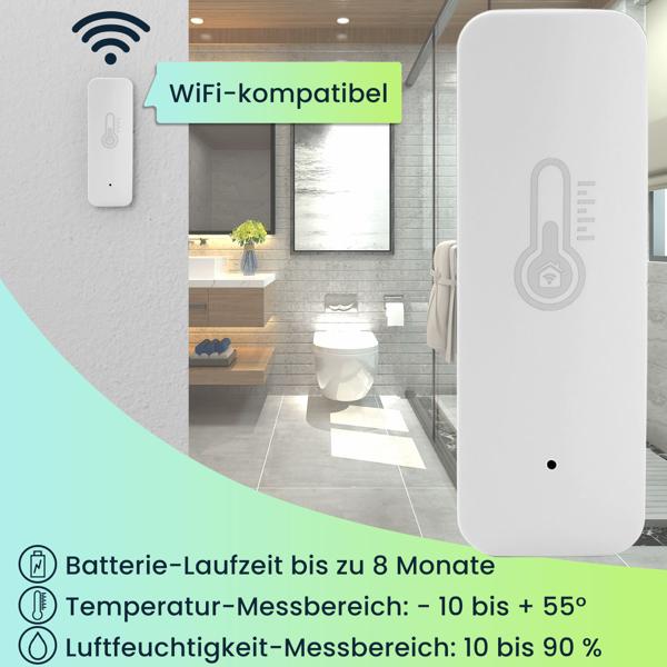 2er-Set Intelligentes Thermometer und Hygrometer, Temperatur- & Luftfeuchtigkeits-Sensor mit Tuya oder SmartLife App, Haus-Automatisierung