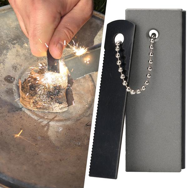 3er-Set Magnesium Feueranzünder mit Schaber und integr. Feuerstahl, Survival Feuerstarter für Lagerfeuer, Holzöfen, Camping und Outdoor Abenteuer