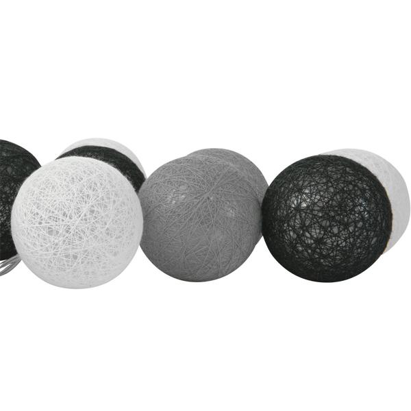 Dekorative Lichterkette mit 10 Baumwoll-Lampions (weiss-grau-schwarz) – Für eine stimmungsvolle Beleuchtung im Innenbereich