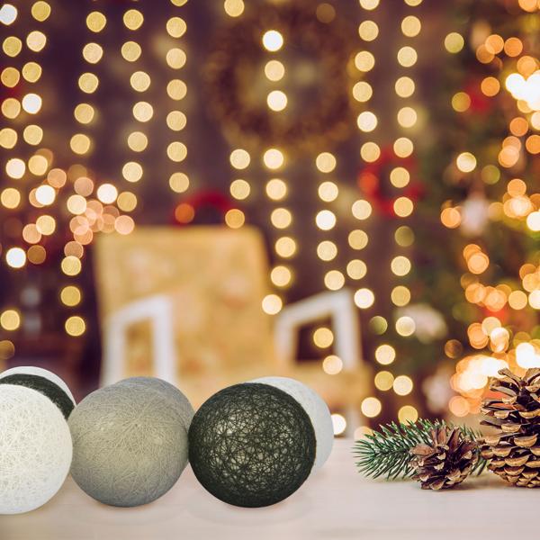 Dekorative Lichterkette mit 10 Baumwoll-Lampions (weiss-grau-schwarz) – Für eine stimmungsvolle Beleuchtung im Innenbereich