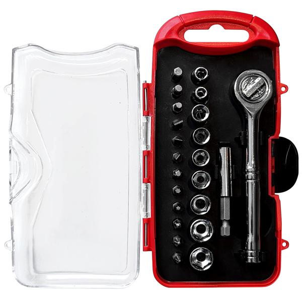 23-teiliger Steckschlüssel- & Bitsatz, verchromter Stahl. Hochwertige Nüsse & Bits für Heimwerker. Robust, langlebig, universell einsetzbar