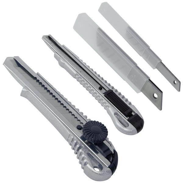 Cuttermesser-Set, silber, B18 & B9mm, rutschfester Griff, je 5 Klingen. Abbrechmesser & Teppichmesser für präzise Schnitte. Vielseitiges Set