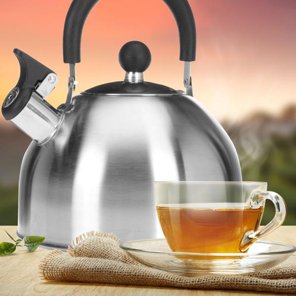 Hochwertiger Edelstahl-Teekessel, 2500 ml, Pfeifkessel, matt glänzend - Wasserkocher mit Pfeifton, stilvoll & langlebig, effiziente Erhitzung