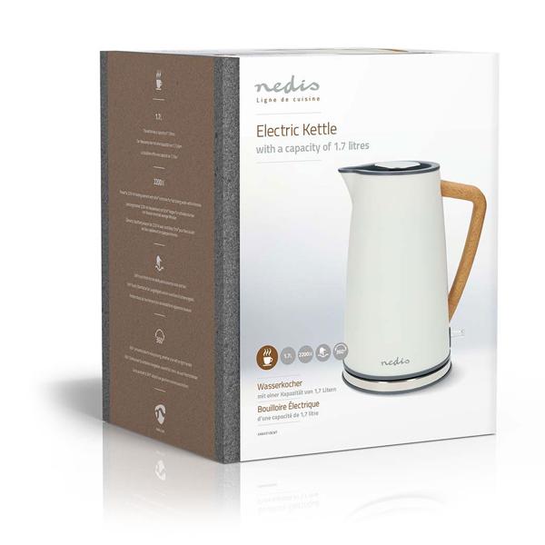 Eleganter Design Wasserkocher (1.7L, 2200W) in Weiss – Edelstahl, 360° drehbar, Soft-Touch – Stilvolles & komfortables Wassererhitzen