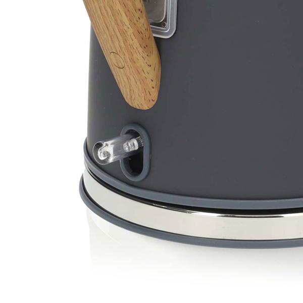 Edelstahl Design-Wasserkocher, 360° drehbar, Soft-Touch-Oberfläche, 1,7 l Fassungsvermögen, 2200 W Leistung, schnelles Aufheizen, grau