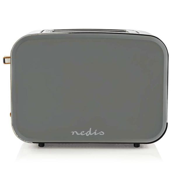 Design Toaster Soft Touch - 900 W Leistung, 6 Röststufen, Auftaufunktion - extra breite Schlitze, Edelstahl- & Holzoptik, grau