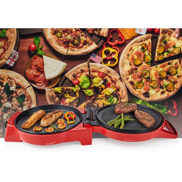 Elektrischer Pizzaofen & Tischgrill, Ø 30 cm, rot, 1800 W, antihaftbeschichtet, schnelles Aufheizen, knusprige Pizza, ideal für Party & Familie