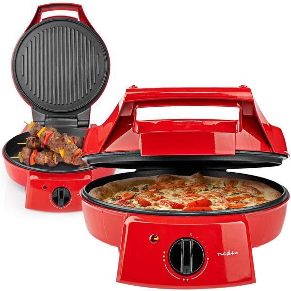 Elektrischer Pizzaofen & Tischgrill, Ø 30 cm, rot, 1800 W, antihaftbeschichtet, schnelles Aufheizen, knusprige Pizza, ideal für Party & Familie