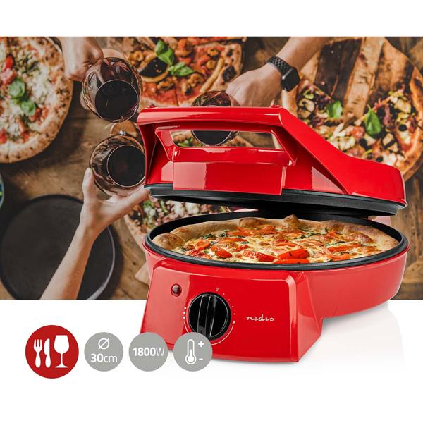 Elektrischer Pizzaofen & Tischgrill, Ø 30 cm, rot, 1800 W, antihaftbeschichtet, schnelles Aufheizen, knusprige Pizza, ideal für Party & Familie