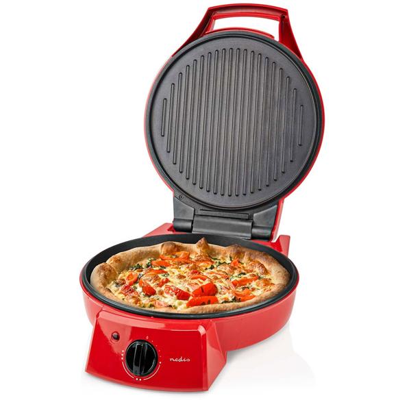 Elektrischer Pizzaofen & Tischgrill, Ø 30 cm, rot, 1800 W, antihaftbeschichtet, schnelles Aufheizen, knusprige Pizza, ideal für Party & Familie