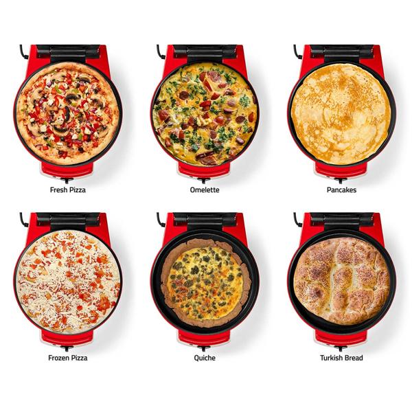 Elektrischer Pizzaofen & Tischgrill, Ø 30 cm, rot, 1800 W, antihaftbeschichtet, schnelles Aufheizen, knusprige Pizza, ideal für Party & Familie