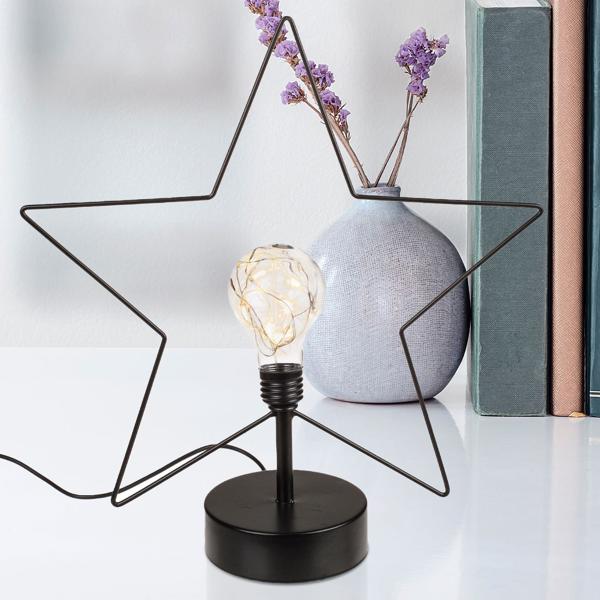 Tischleuchte Stern - 8 LEDs, USB-Kabel, Schwarz, Metall, Kunststoff - Dekoratives Stimmungslicht für Zuhause - Energieeffizient, langlebig