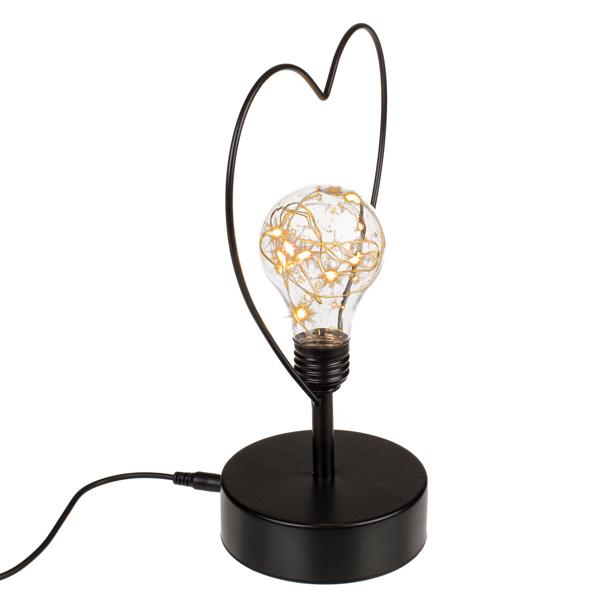 Tischleuchte Herz - Industrial Design Nachttischlampe mit 8 LEDs & USB-Kabel - Romantisches Geschenk für Lofts & Büros - 18.5x10x23.5cm