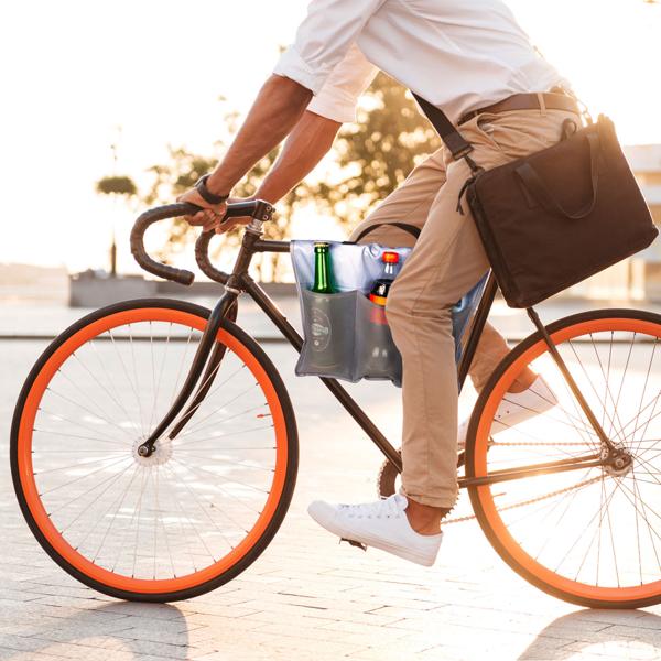 Fahrrad Kühltasche 40x60 cm - für 6 Flaschen/Dosen kühl halten - inkl. Kühlpacks - Polyester robust - leichte Befestigung am Velo für Radtouren