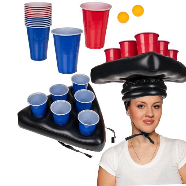 Aufblasbarer Beer Pong Partyhut: Das ultimative Trinkspiel - inkl. 12 Bechern & 2 Bällen - Spass-Garantie für jede Party