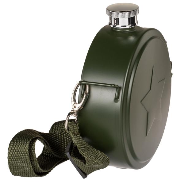 Feldflasche Militär Style 530ml - Robuste Edelstahl Trinkflasche mit verstellbarem Schulterriemen - Für Camping, Wandern & Outdoor-Aktivitäten - Olivgrün