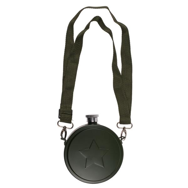 Feldflasche Militär Style 530ml - Robuste Edelstahl Trinkflasche mit verstellbarem Schulterriemen - Für Camping, Wandern & Outdoor-Aktivitäten - Olivgrün