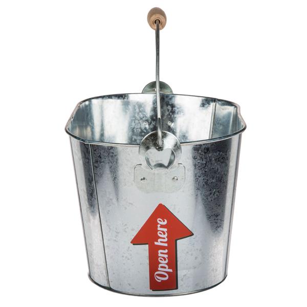 Biereimer aus Metall - Bierkühler mit Henkel, Holzgriff & integriertem Flaschenöffner - Oval, 6 Liter Volumen, ideal für Partys, Oktoberfest & Vatertag