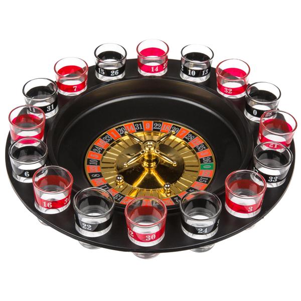 Roulette Trinkspiel mit 16 Gläsern - Partyspiel für 2-8 Spieler - Casino-Flair - Ø 30cm - Robustes Kunststoff - Inkl. 2 Kugeln