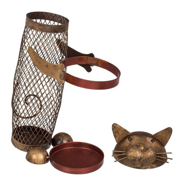 Flaschenhalter Metall Katze - mit Korkensammler & abnehmbarem Kopf - 18x10.5x19 cm - sicherer Halt für 750ml Wein- & Spirituosenflaschen
