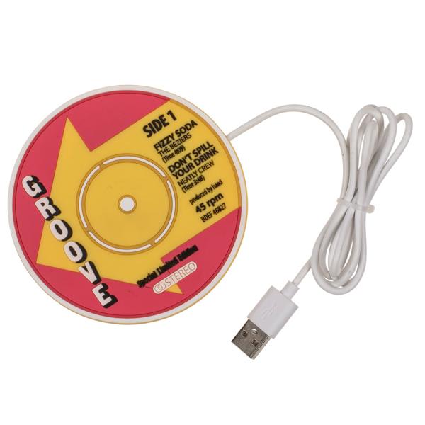 Tassenwärmer Schallplatte - USB-Ladekabel - Retro-Design 10cm - Robust aus Kunststoff - Für Büro, Home Office, Kaffee, Tee, Suppen - Hält Heissgetränke warm