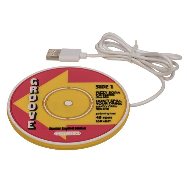 Tassenwärmer Schallplatte - USB-Ladekabel - Retro-Design 10cm - Robust aus Kunststoff - Für Büro, Home Office, Kaffee, Tee, Suppen - Hält Heissgetränke warm