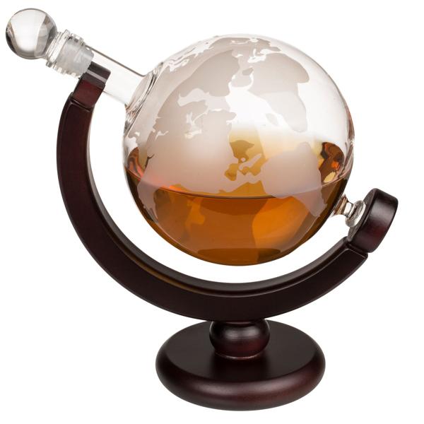 Weltkugel Getränkespender Set: 300 ml Spender, 2 Gläser: Holzständer, Originelles Design, für besondere Getränkemomente