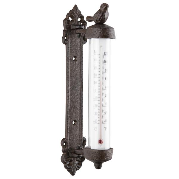 Nostalgisches Wand-Thermometer mit Vogel, Gusseisen – Drehbare Gartenanzeige im Antik-Stil, schmückende Aussendekoration