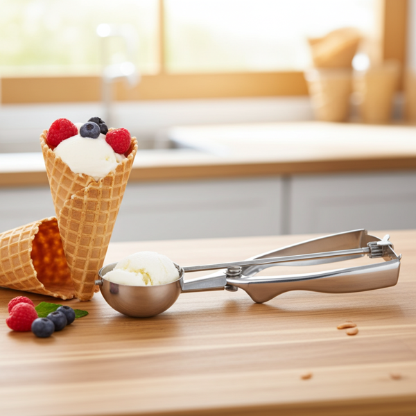 Eisportionierer Edelstahl mit Ablösefunktion - für perfekte Eiskugeln & Desserts - robuster Eislöffel für Küche & Gastronomie, 5.5cm Löffelbreite