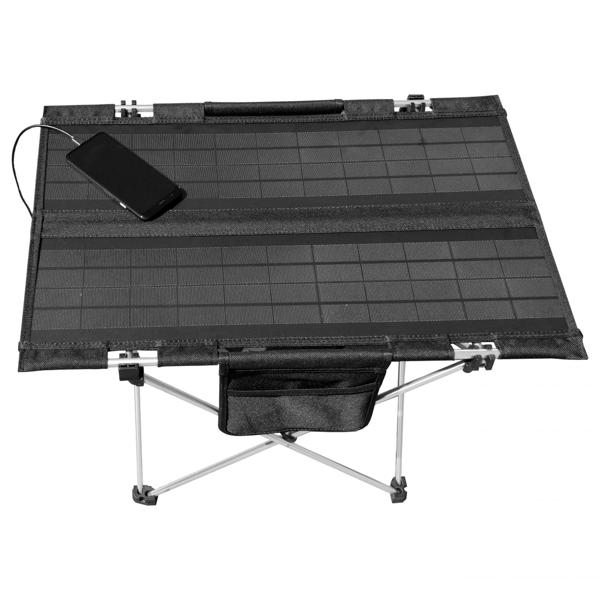 Faltbarer Solar-Campingtisch (20W): USB-A & USB-C Anschlüsse, 60,8x40,5 cm, schwarz - Mobile Stromversorgung für Outdoor-Abenteuer