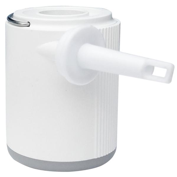 Kompakte Akku-Luftpumpe mit 5 Aufsätzen & LED-Licht – weiss, ideal für Luftmatratzen, Schwimmringe, Camping & Urlaub, immer dabei