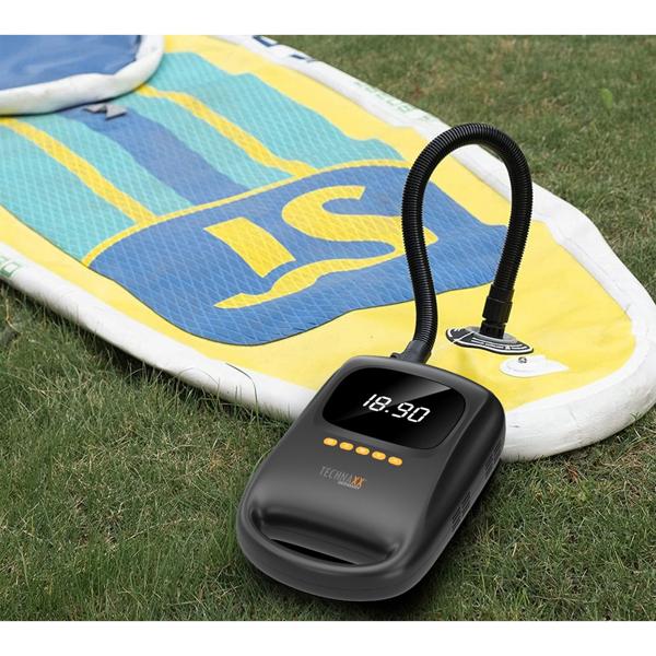 Akku-SUP-Luftpumpe (120W) mit Powerbank – Kabellose Pumpe mit 20 PSI, 7500 mAh Akku & Digitalanzeige, inkl. 6 Aufsätze